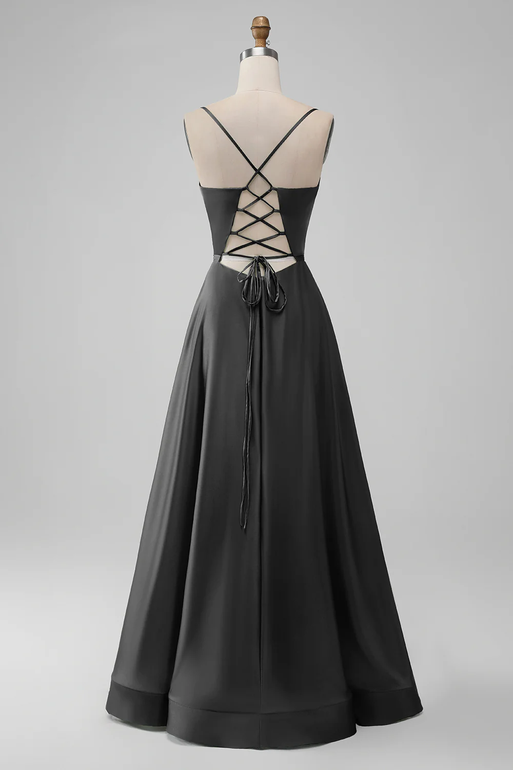 Robe de demoiselle d’honneur longue trapèze à col en V en satin vert - Image 10