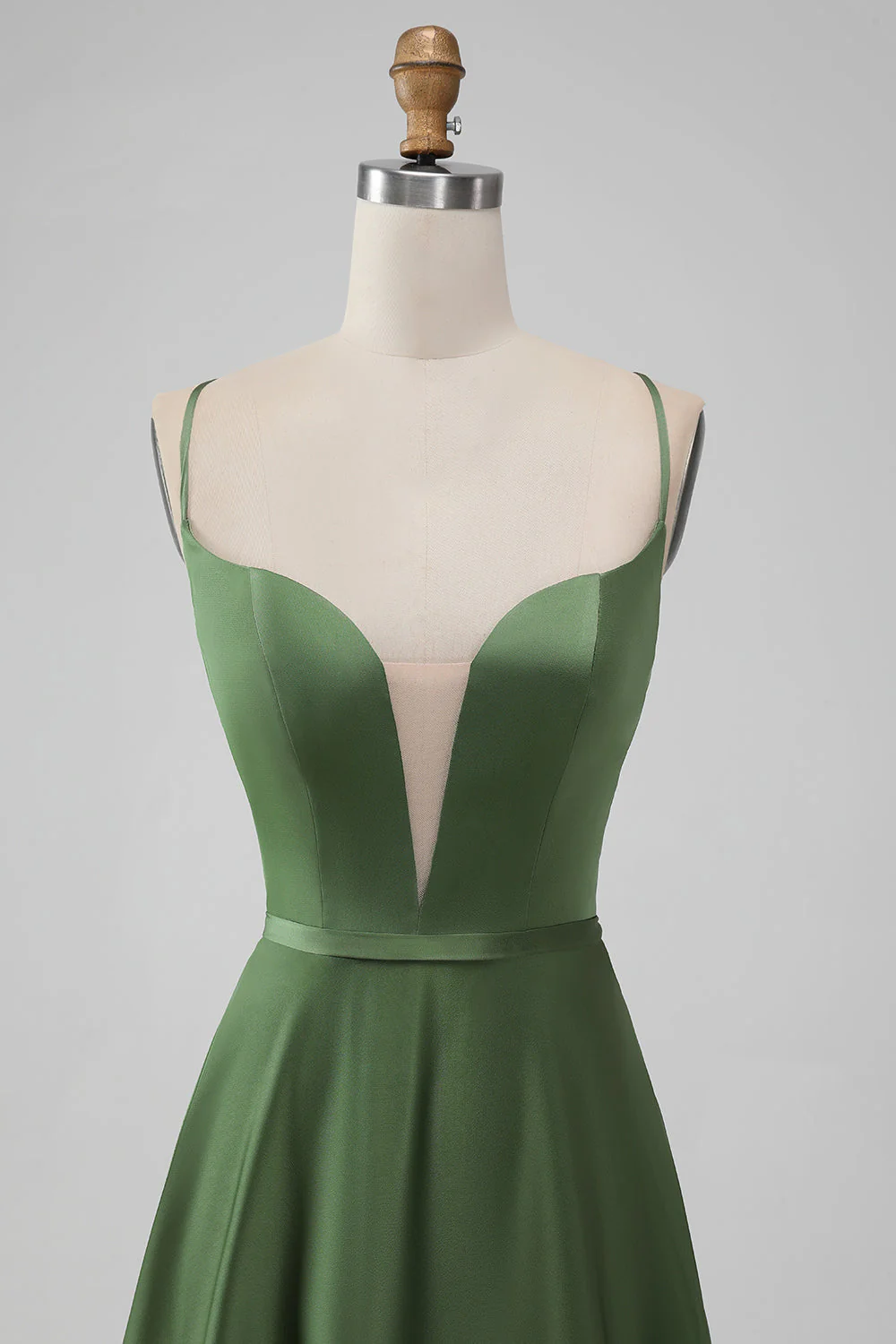 Robe de demoiselle d’honneur longue trapèze à col en V en satin vert - Image 8