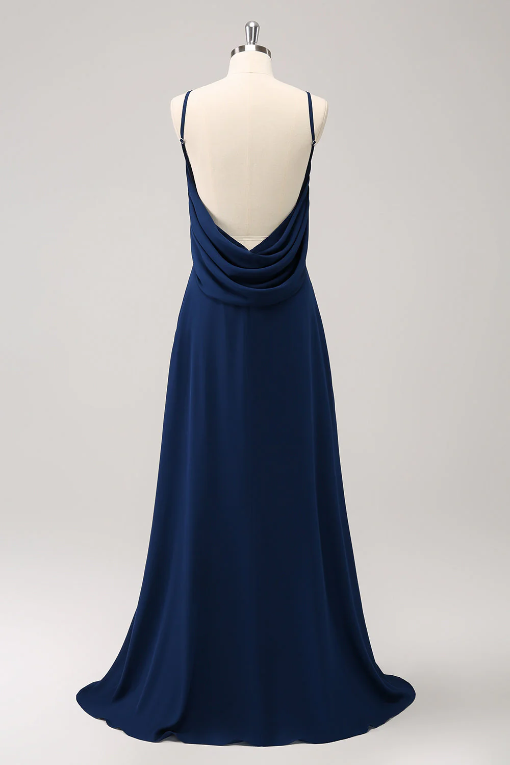 Robe de demoiselle d’honneur longue trapèze col bleu marine - Image 2