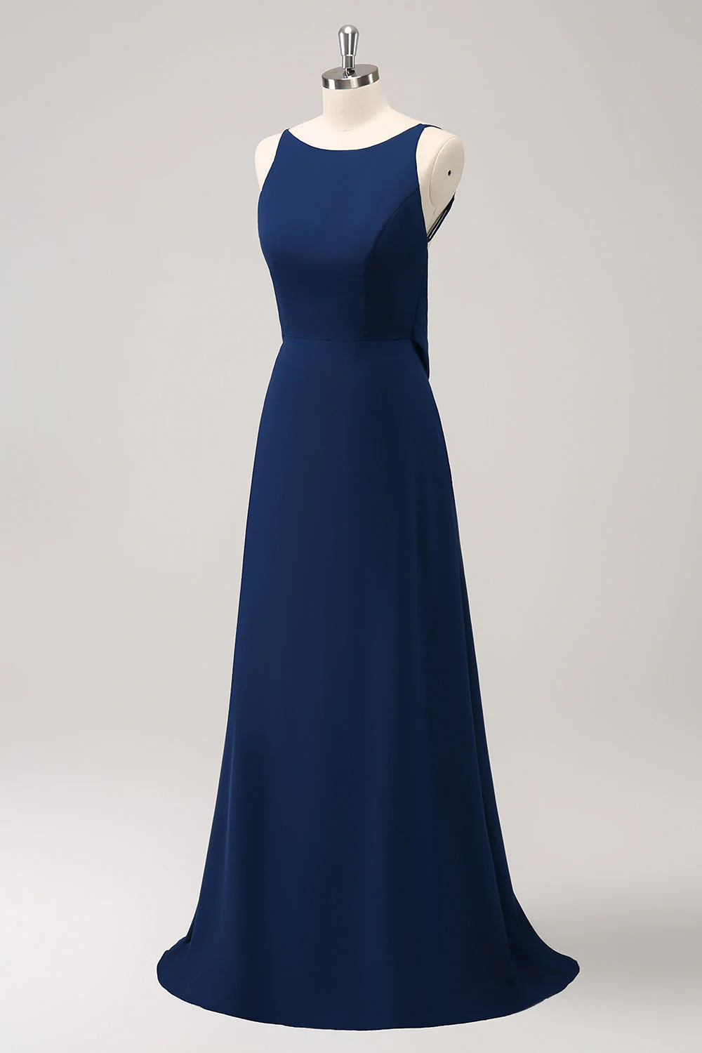 Robe de demoiselle d’honneur longue trapèze col bleu marine - Image 3