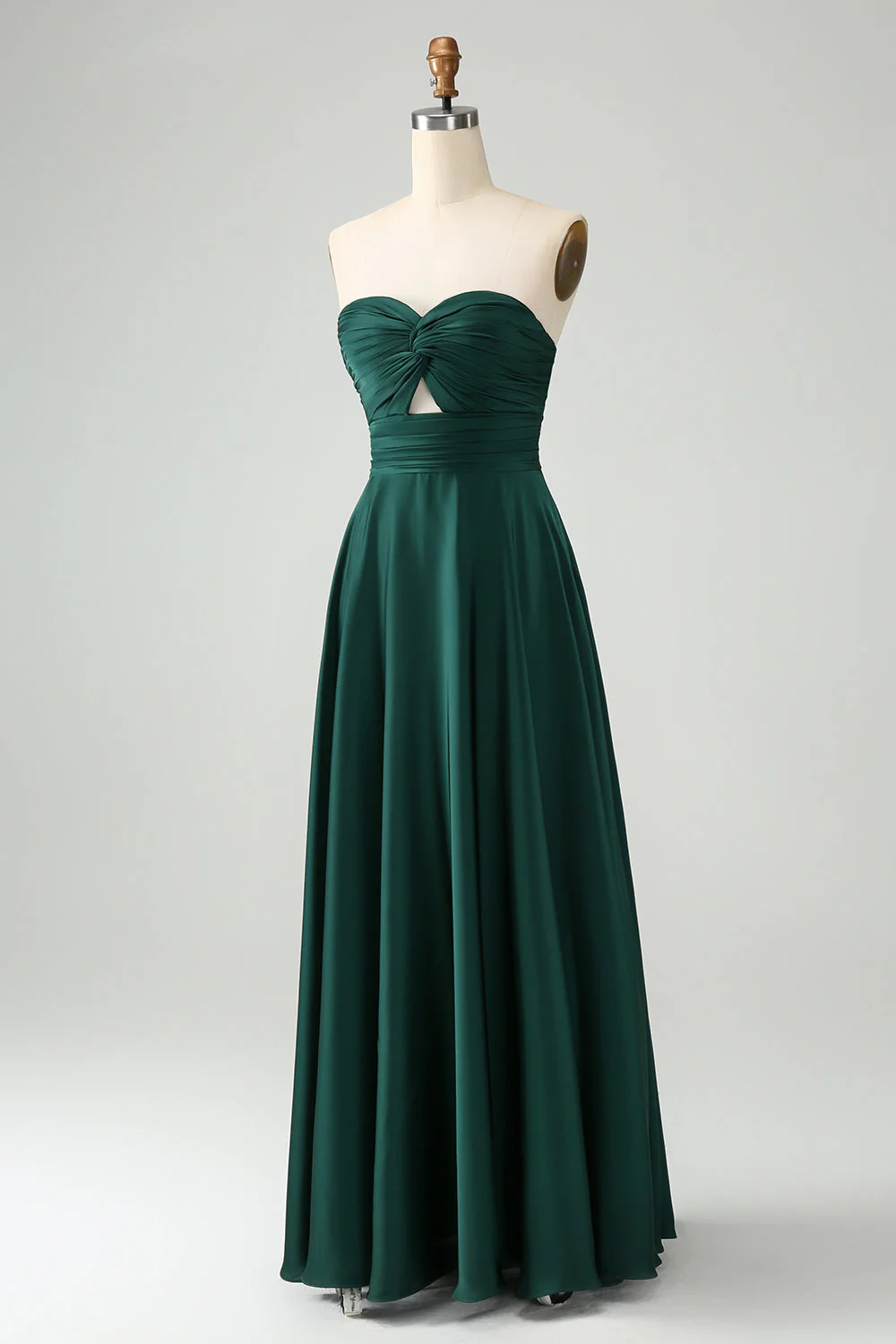 Robe de demoiselle d’honneur plissée en trou de serrure vert foncé - Image 10
