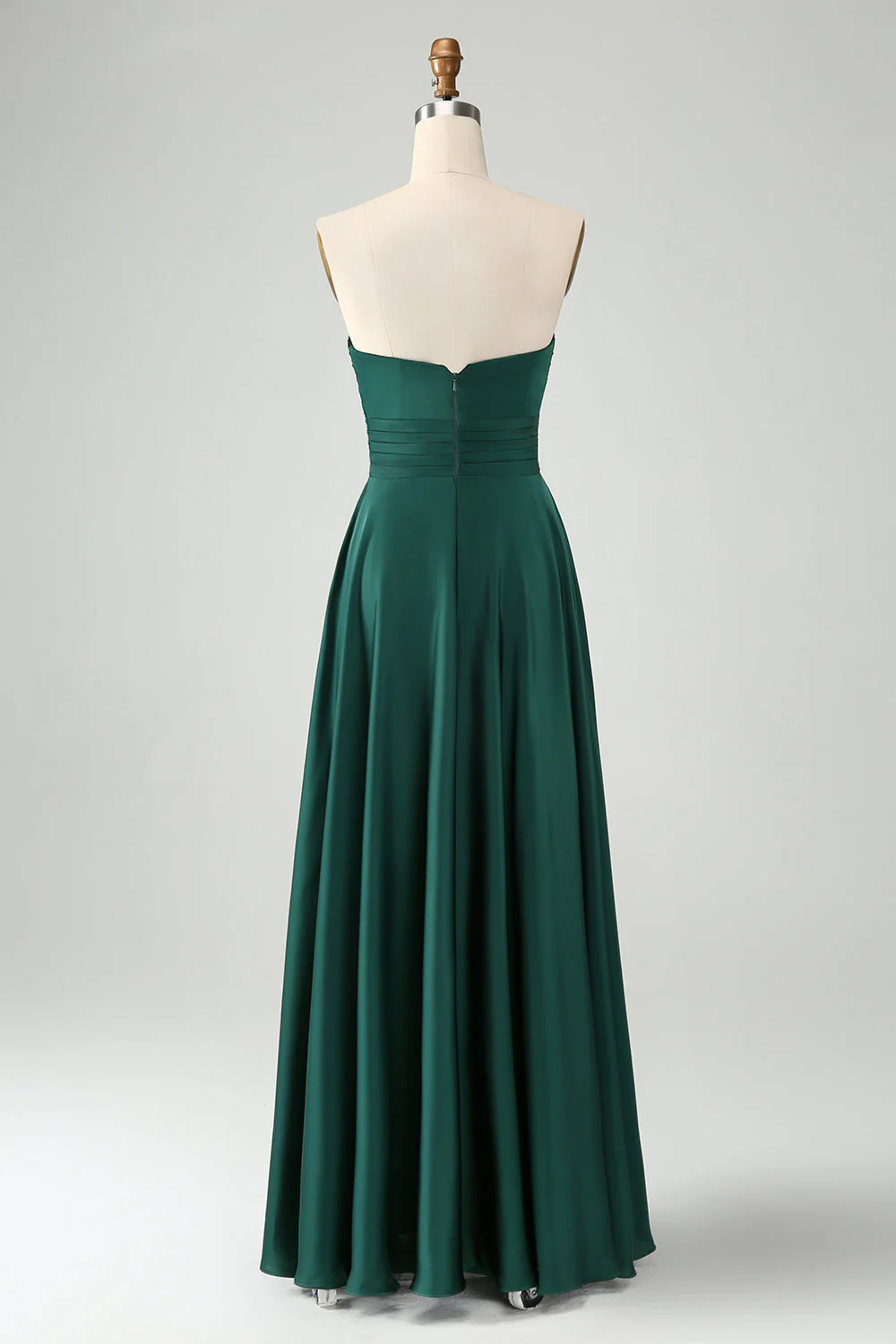 Robe de demoiselle d’honneur plissée en trou de serrure vert foncé - Image 4