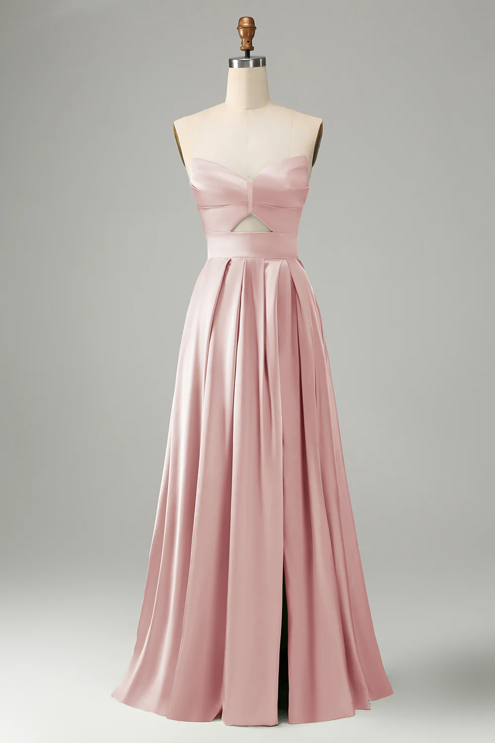 Robe de demoiselle d’honneur sans bretelles plissée bleu poussiéreux avec fente - Image 3