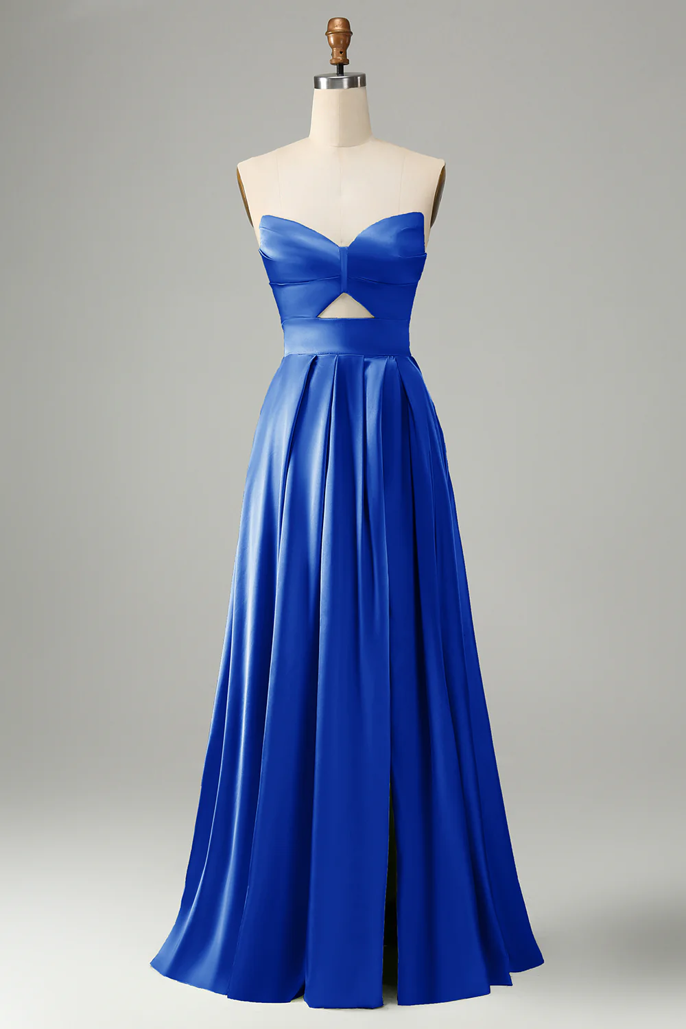 Robe de demoiselle d’honneur sans bretelles plissée bleu poussiéreux avec fente - Image 7
