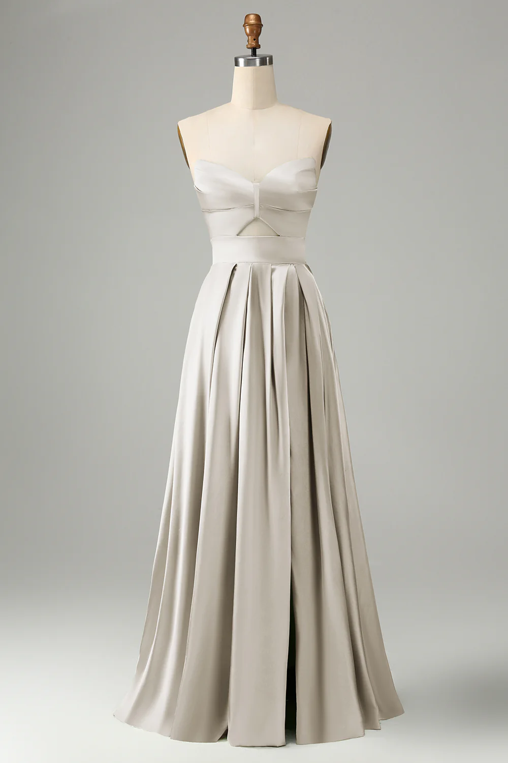 Robe de demoiselle d’honneur sans bretelles plissée bleu poussiéreux avec fente - Image 9
