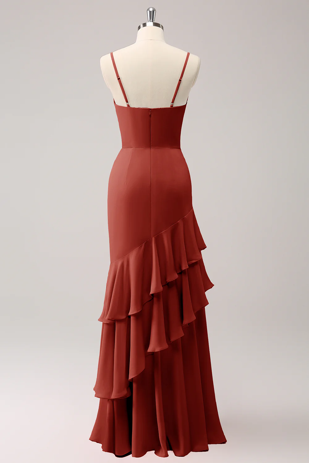 Robe de demoiselle d’honneur sirène à bretelles spaghetti Lilas avec volants - Image 10
