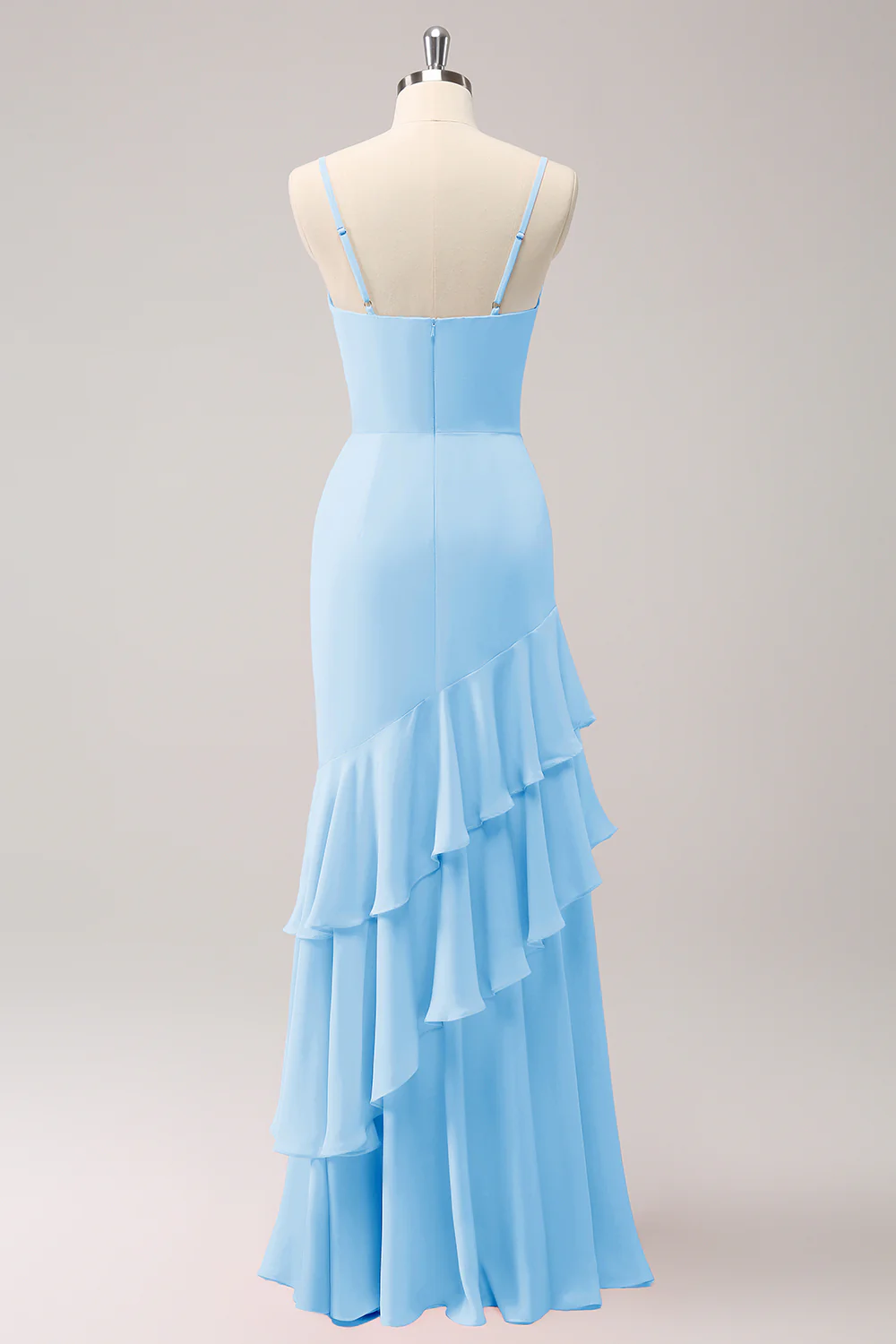 Robe de demoiselle d’honneur sirène à bretelles spaghetti Lilas avec volants - Image 12