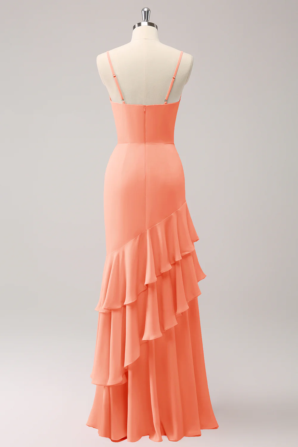 Robe de demoiselle d’honneur sirène à bretelles spaghetti Lilas avec volants - Image 14