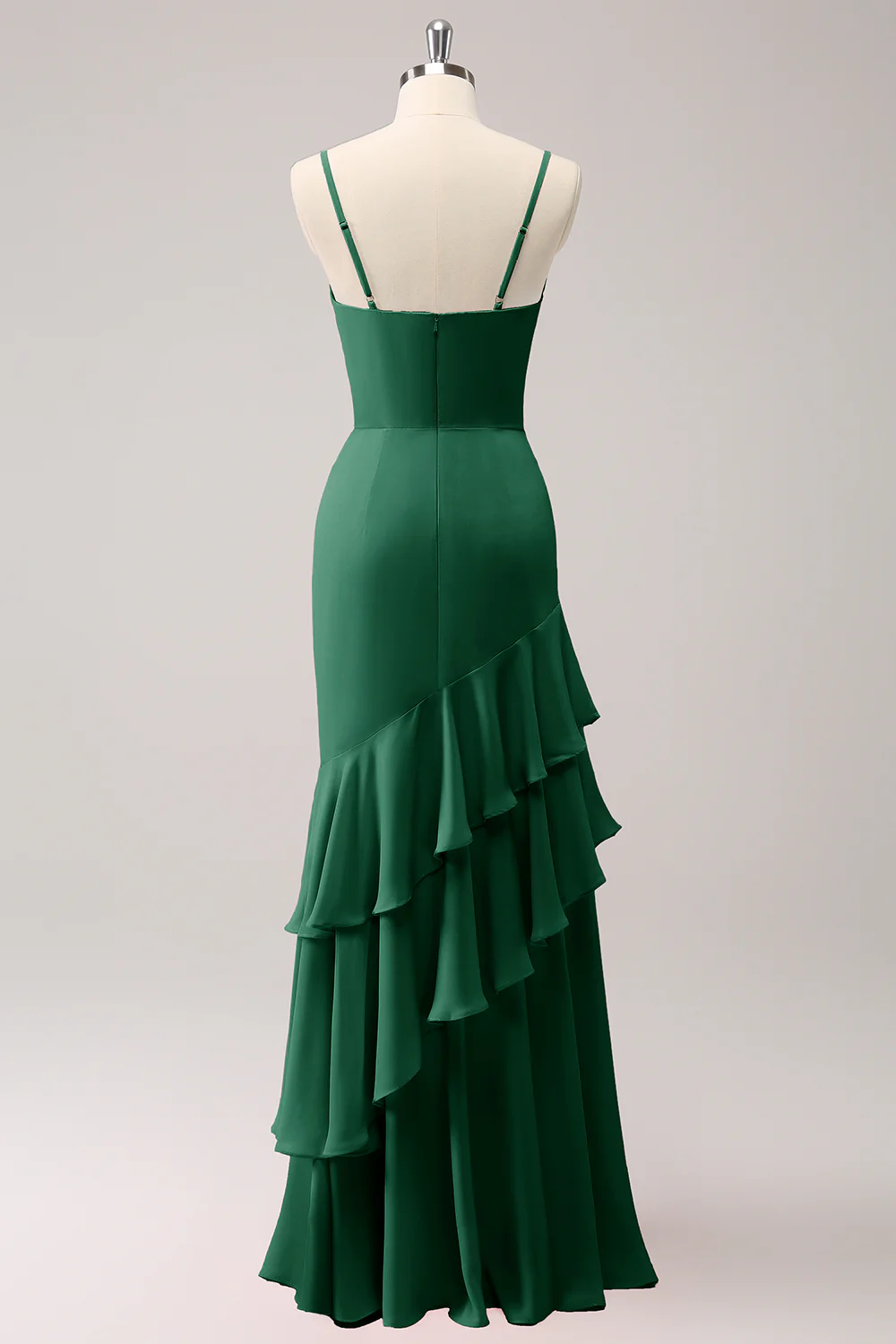Robe de demoiselle d’honneur sirène à bretelles spaghetti Lilas avec volants - Image 16
