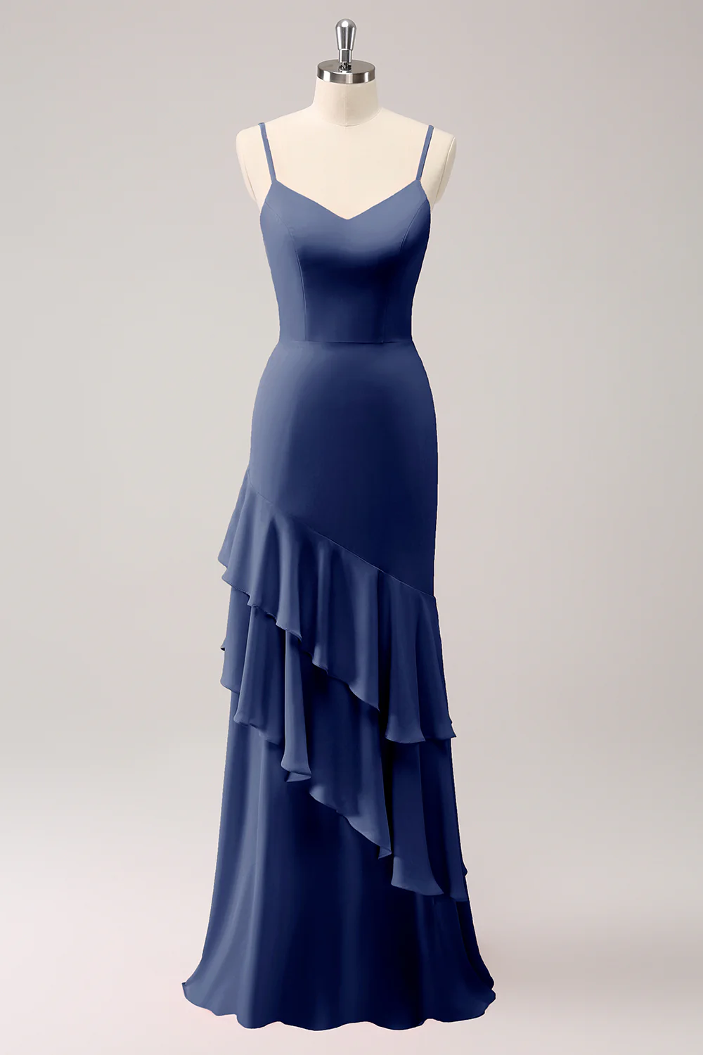 Robe de demoiselle d’honneur sirène à bretelles spaghetti Lilas avec volants - Image 17
