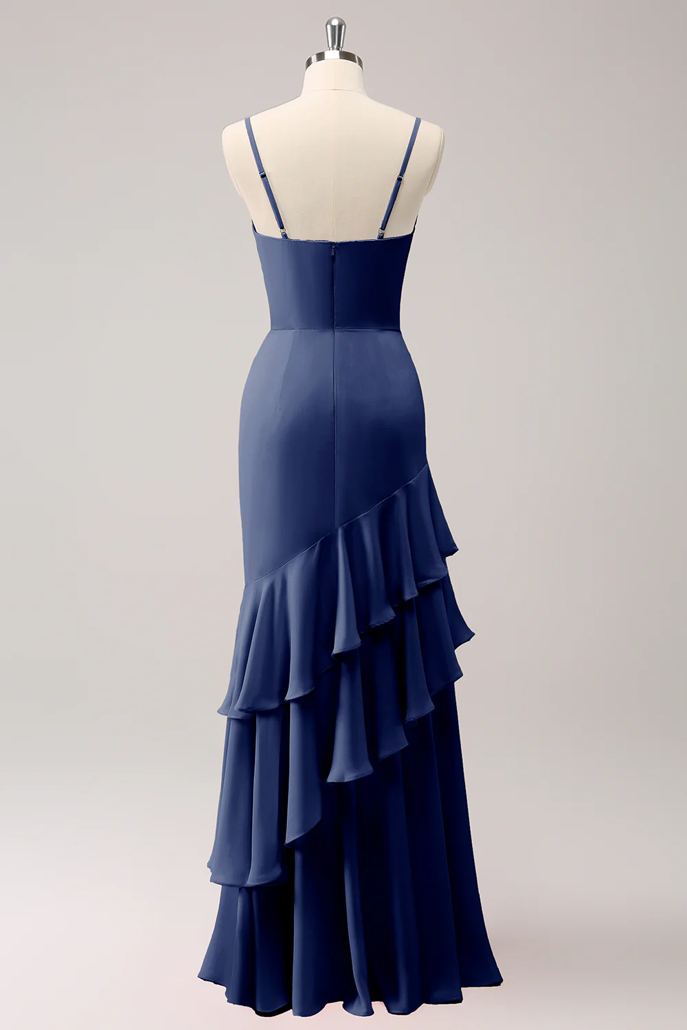 Robe de demoiselle d’honneur sirène à bretelles spaghetti Lilas avec volants - Image 18