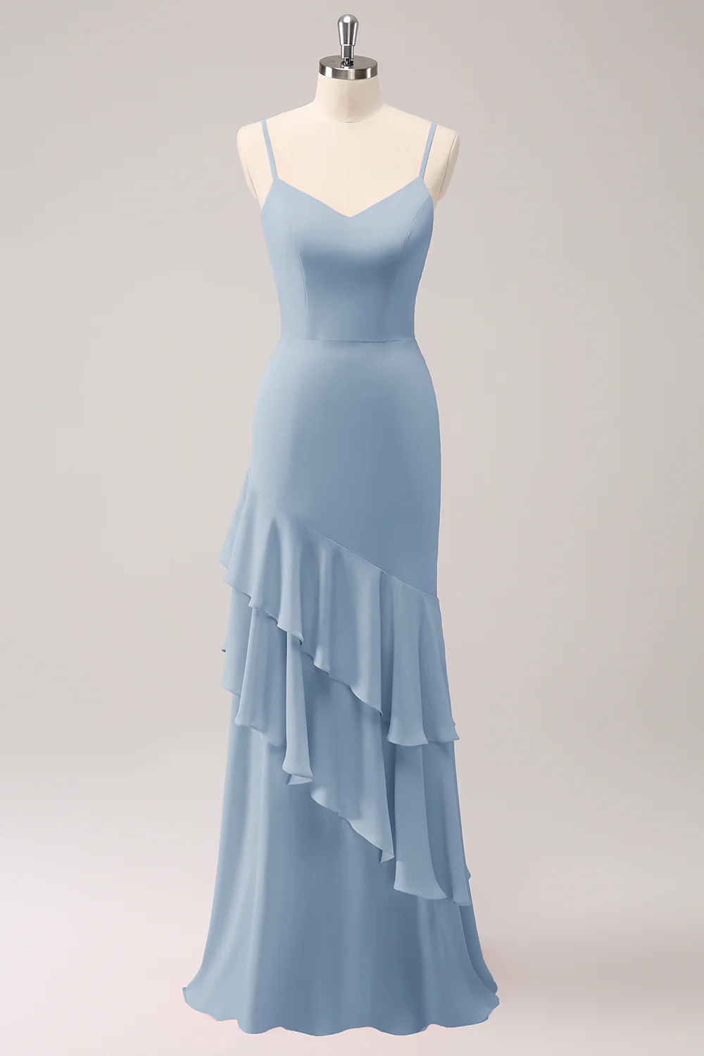 Robe de demoiselle d’honneur sirène à bretelles spaghetti Lilas avec volants - Image 19
