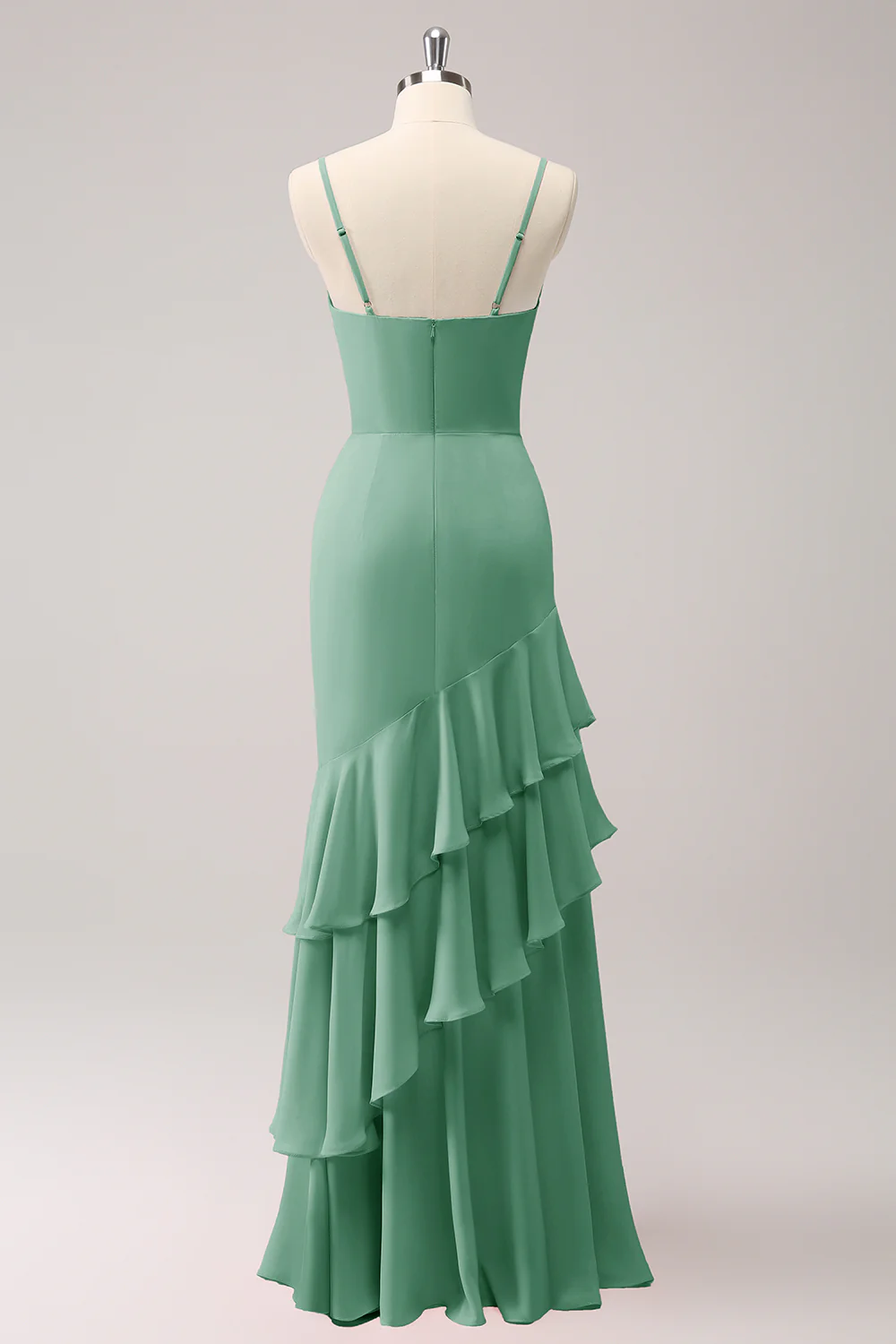 Robe de demoiselle d’honneur sirène à bretelles spaghetti Lilas avec volants - Image 22
