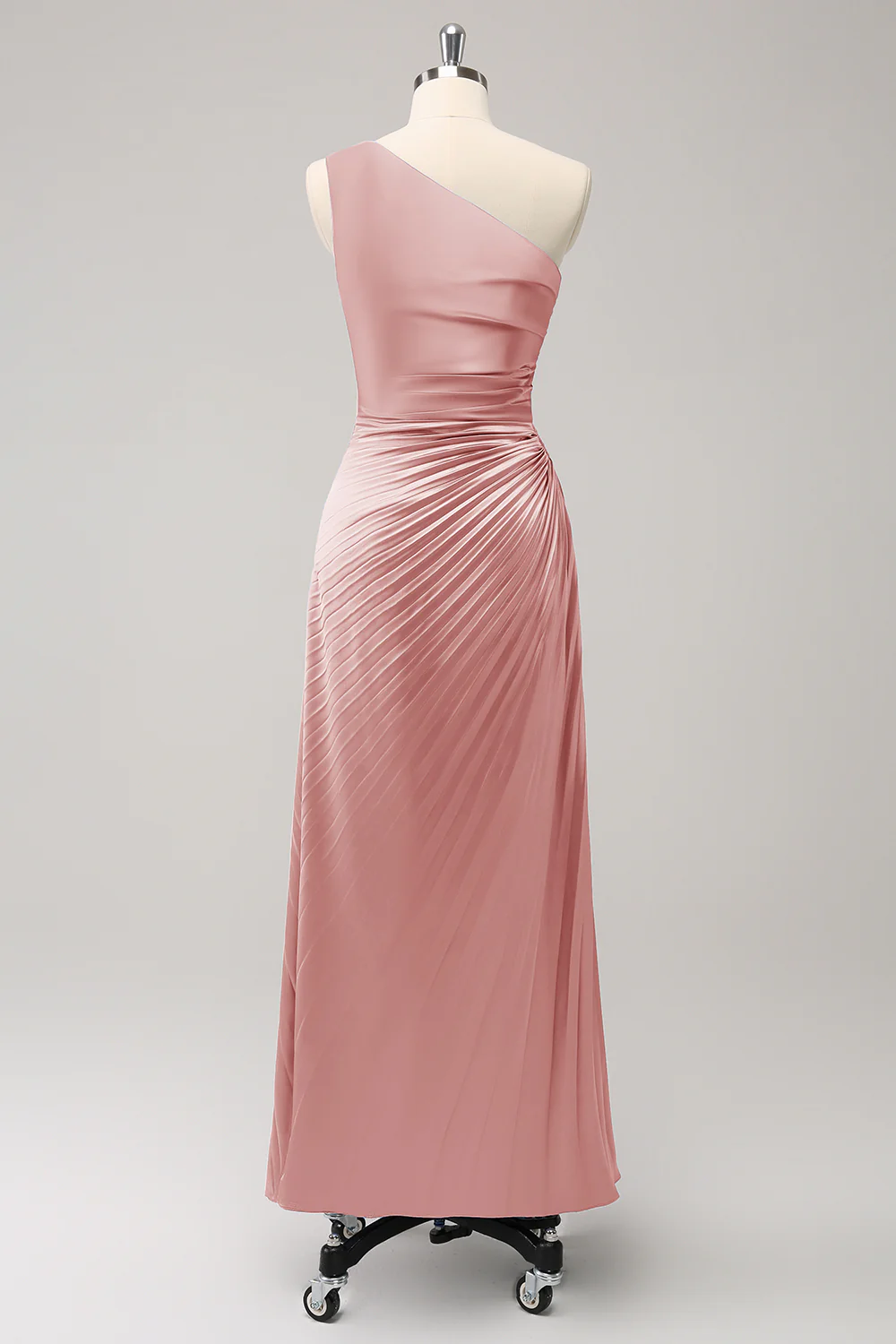 Robe de demoiselle de mariée longue en satin Sauge poussiéreuse à une épaule - Image 10