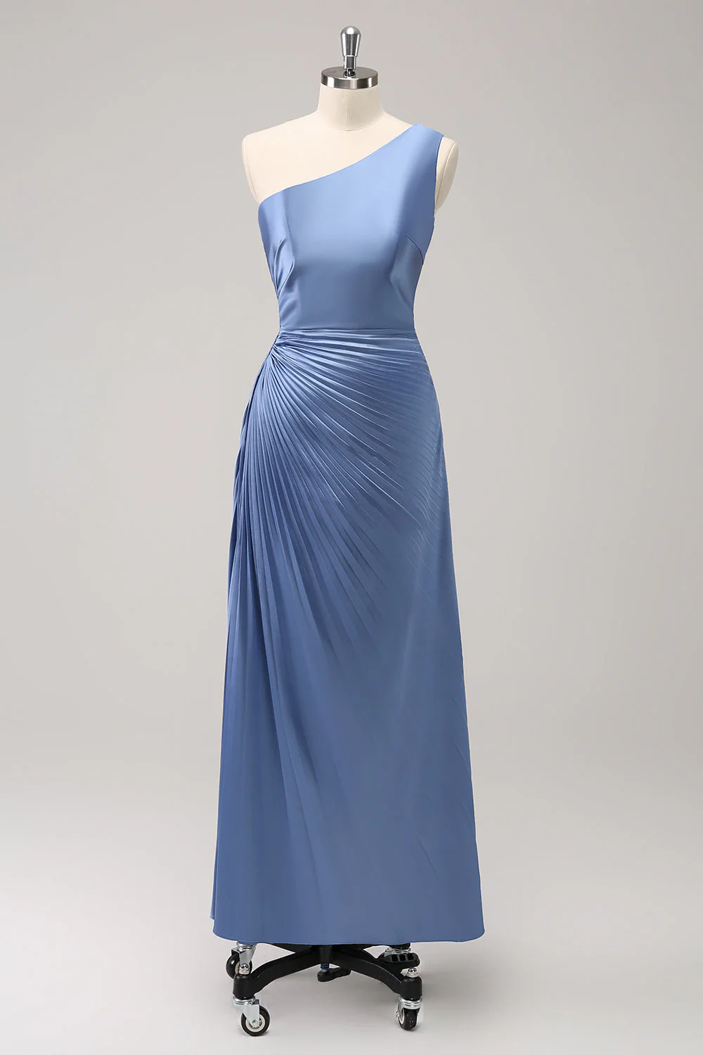 Robe de demoiselle de mariée longue en satin Sauge poussiéreuse à une épaule - Image 11