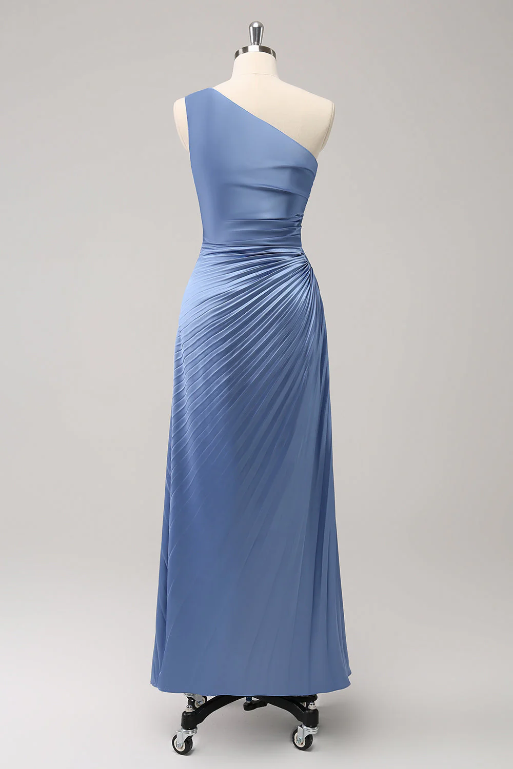 Robe de demoiselle de mariée longue en satin Sauge poussiéreuse à une épaule - Image 12