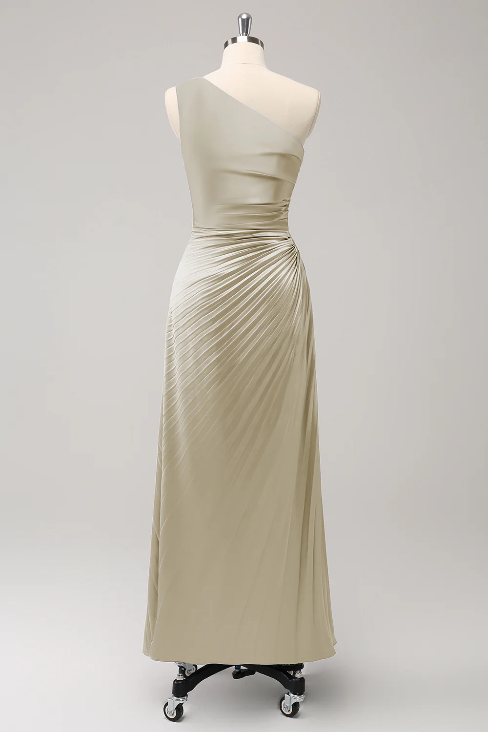 Robe de demoiselle de mariée longue en satin Sauge poussiéreuse à une épaule - Image 8