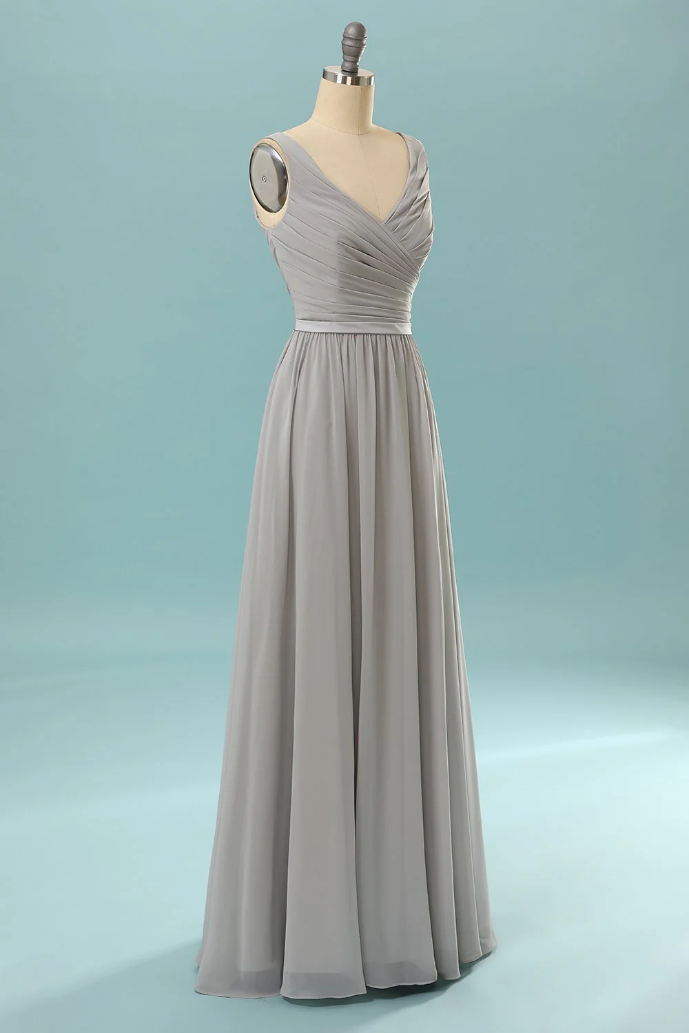 Robe de demoiselle d'honneur à volants gris - Image 3