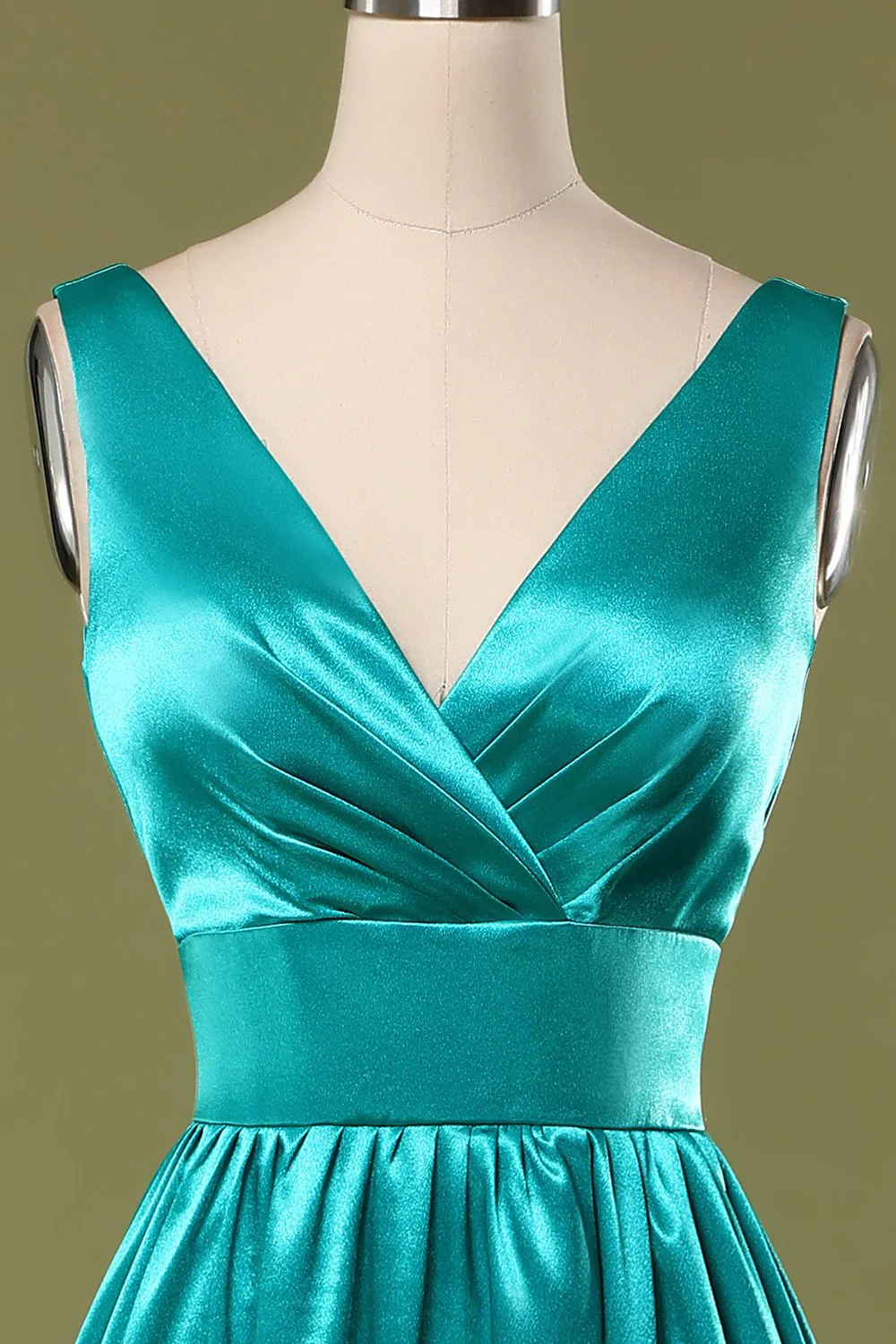 Robe de demoiselle d'honneur longue turquoise à col en V - Image 4