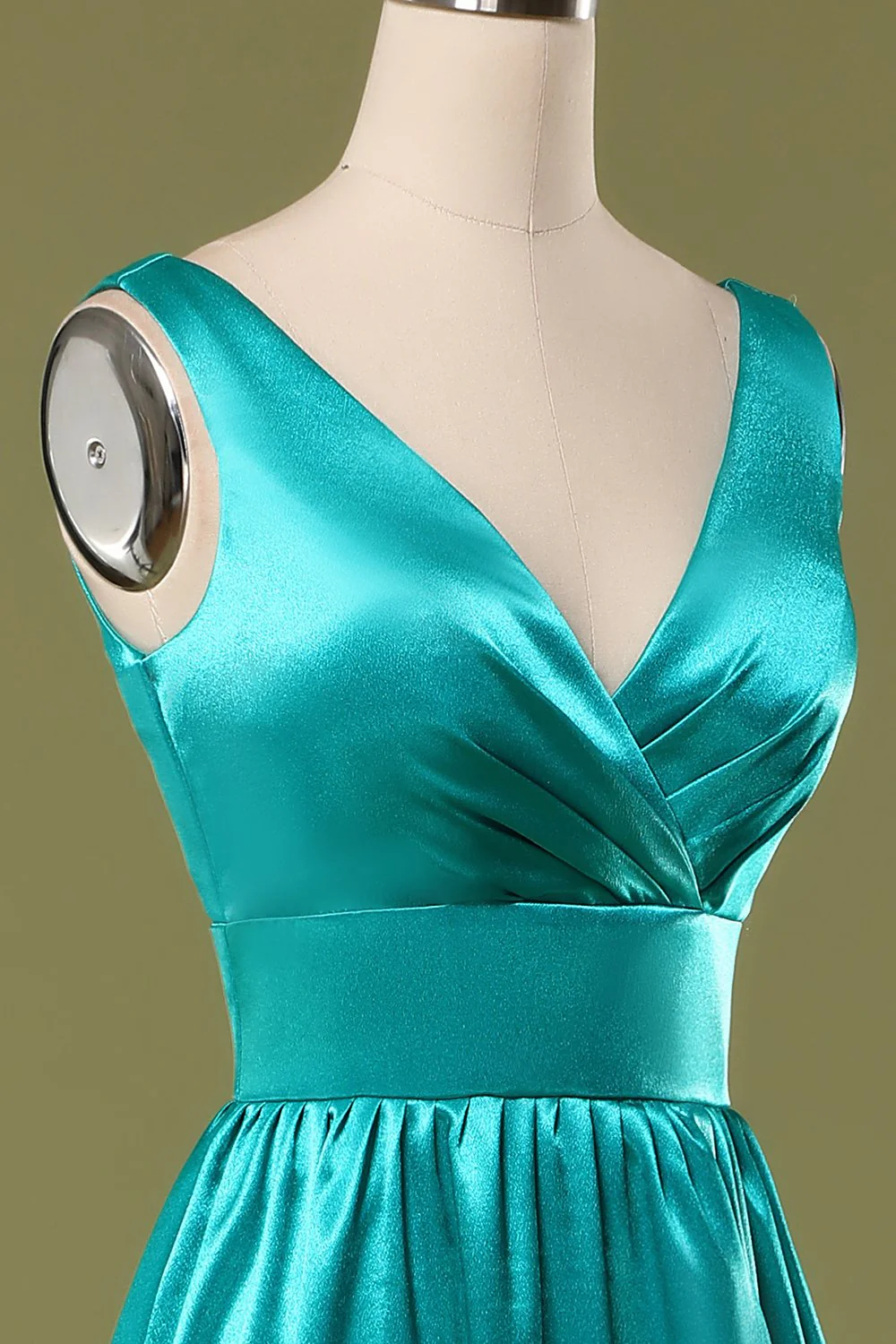 Robe de demoiselle d'honneur longue turquoise à col en V - Image 6
