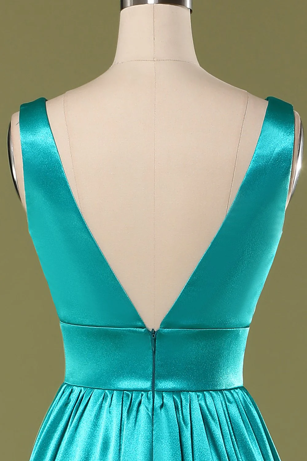 Robe de demoiselle d'honneur longue turquoise à col en V - Image 7