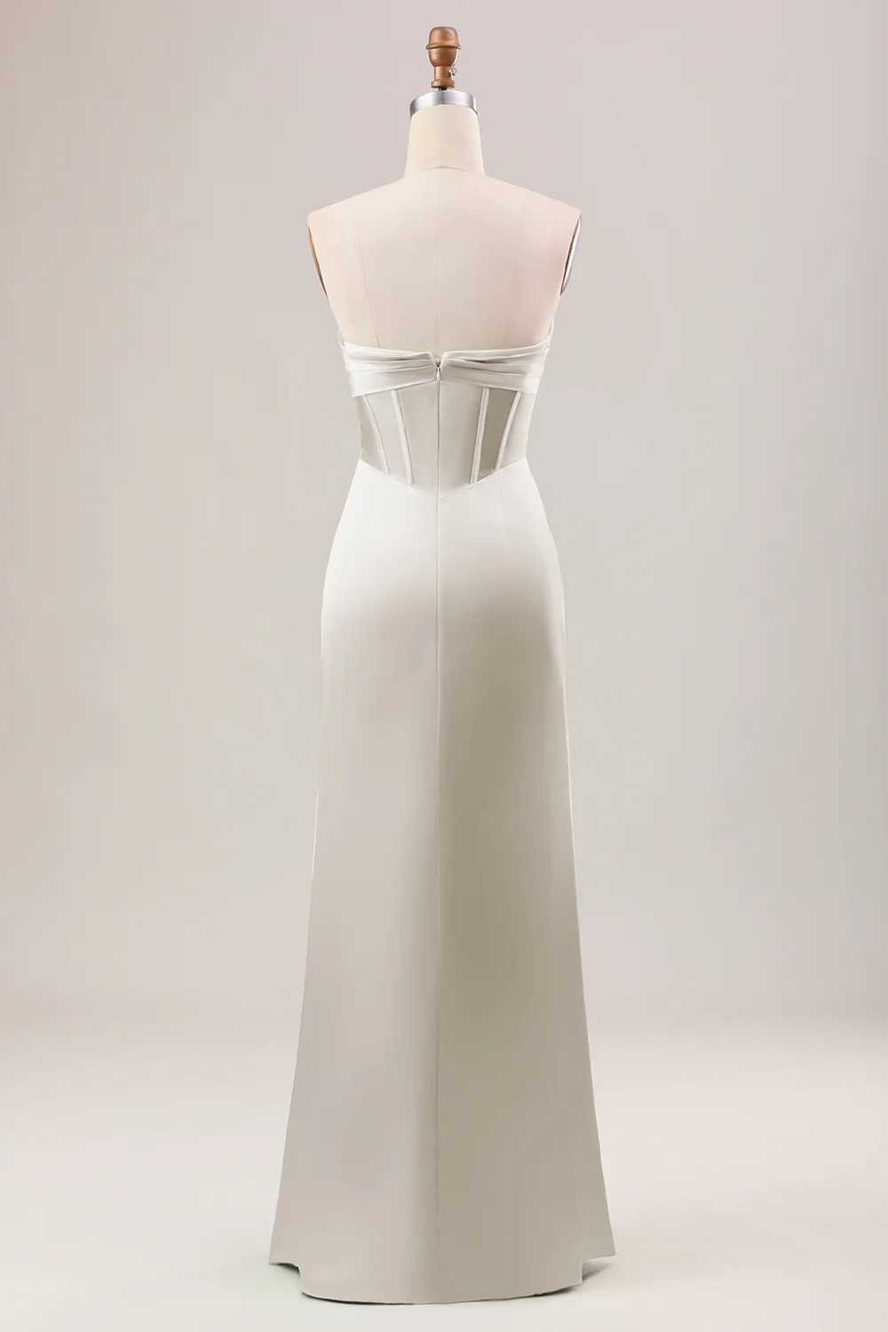 Robe de demoiselle d'honneur longue bustier bleu poussiéreux avec fente - Image 10