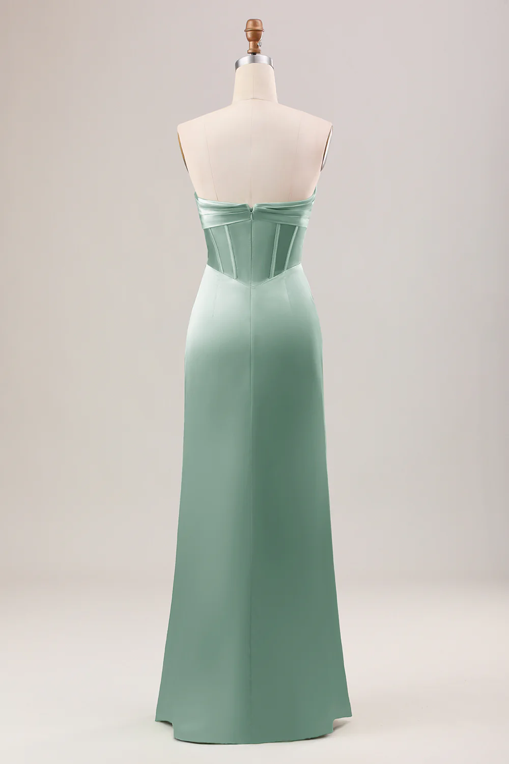 Robe de demoiselle d'honneur longue bustier bleu poussiéreux avec fente - Image 6
