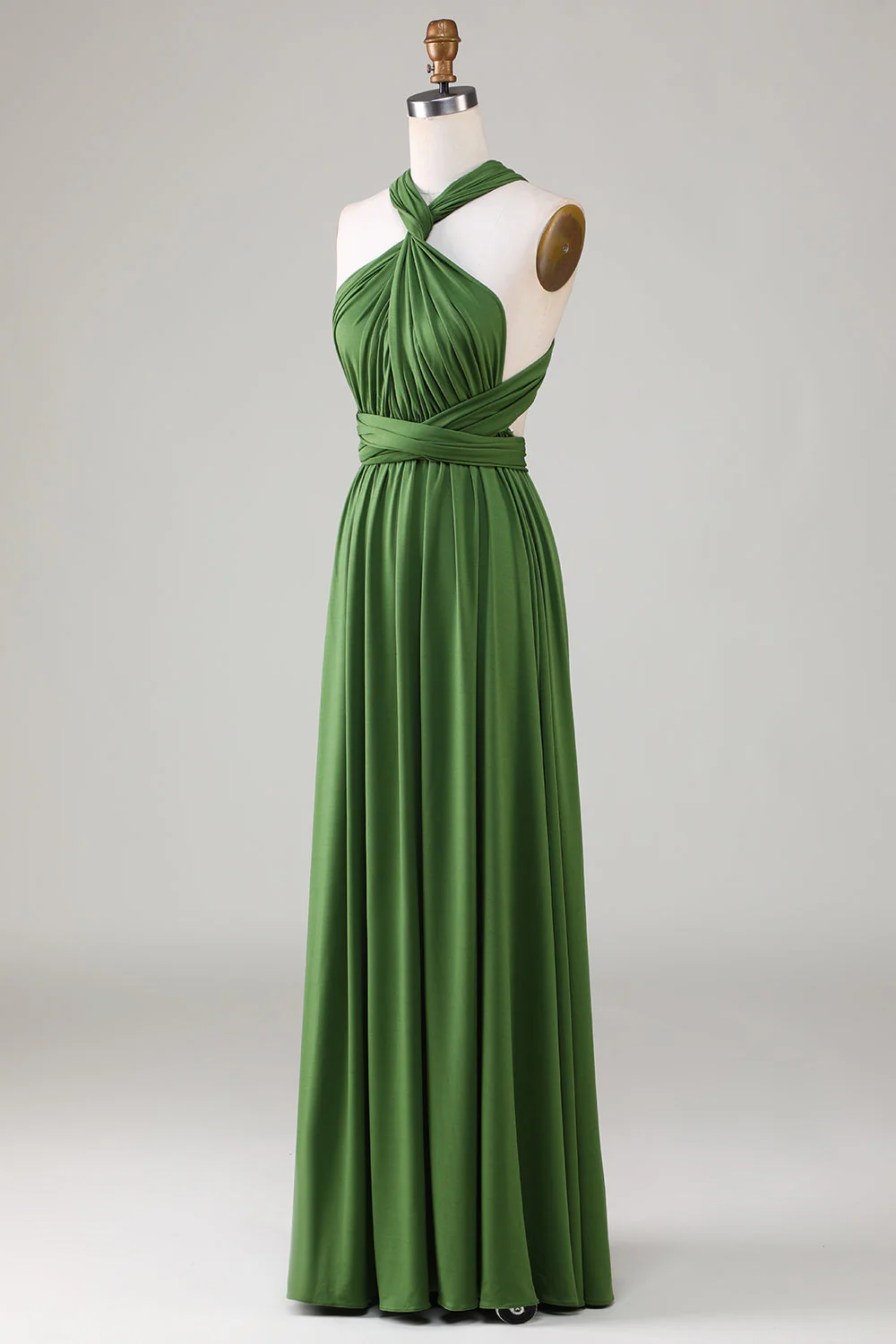 Robe de demoiselle d'honneur longue en spandex vert olive - Image 3
