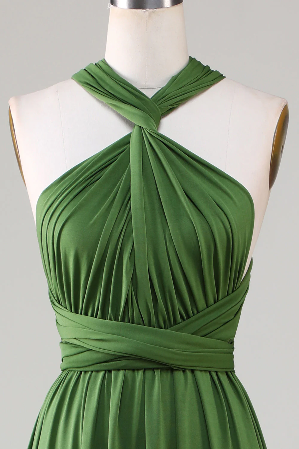 Robe de demoiselle d'honneur longue en spandex vert olive - Image 4