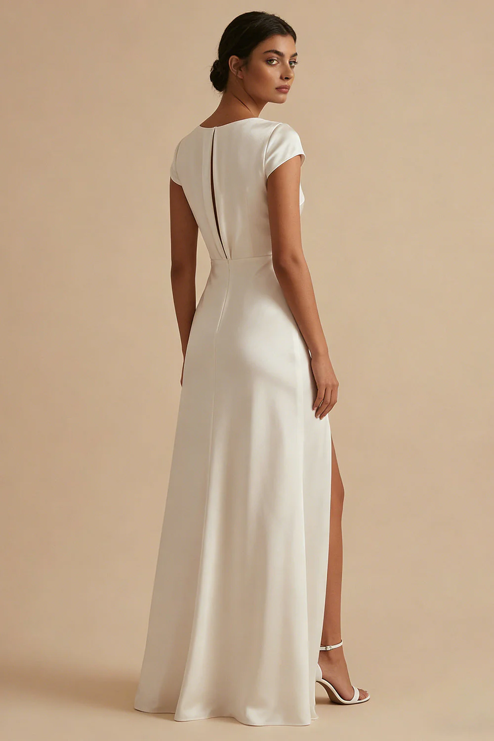 Robe de dîner de répétition blanche à col à capuche longue avec fente - Image 2