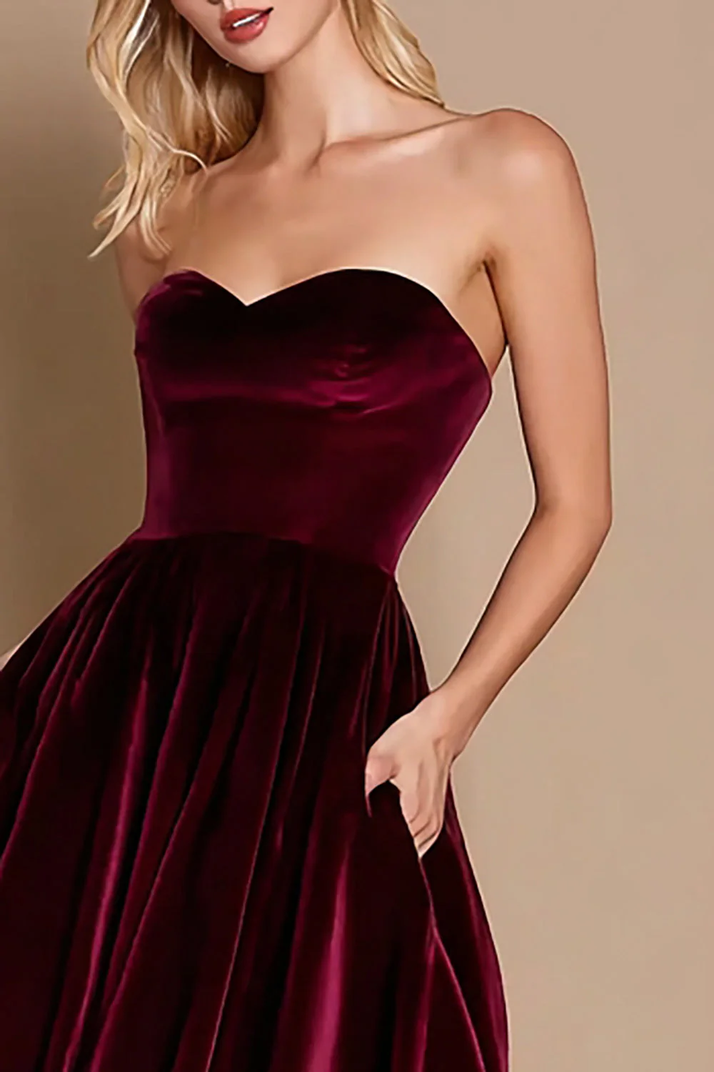 Robe de fête de fête Burgundy A Line Sweetheart avec poches - Image 2