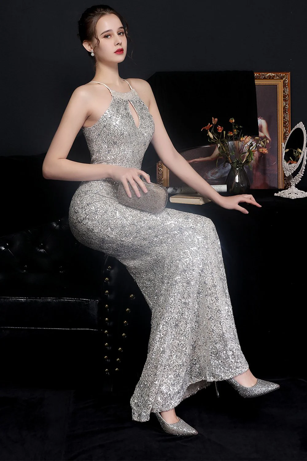 Robe de fête Silver Halter Sequins - Image 3