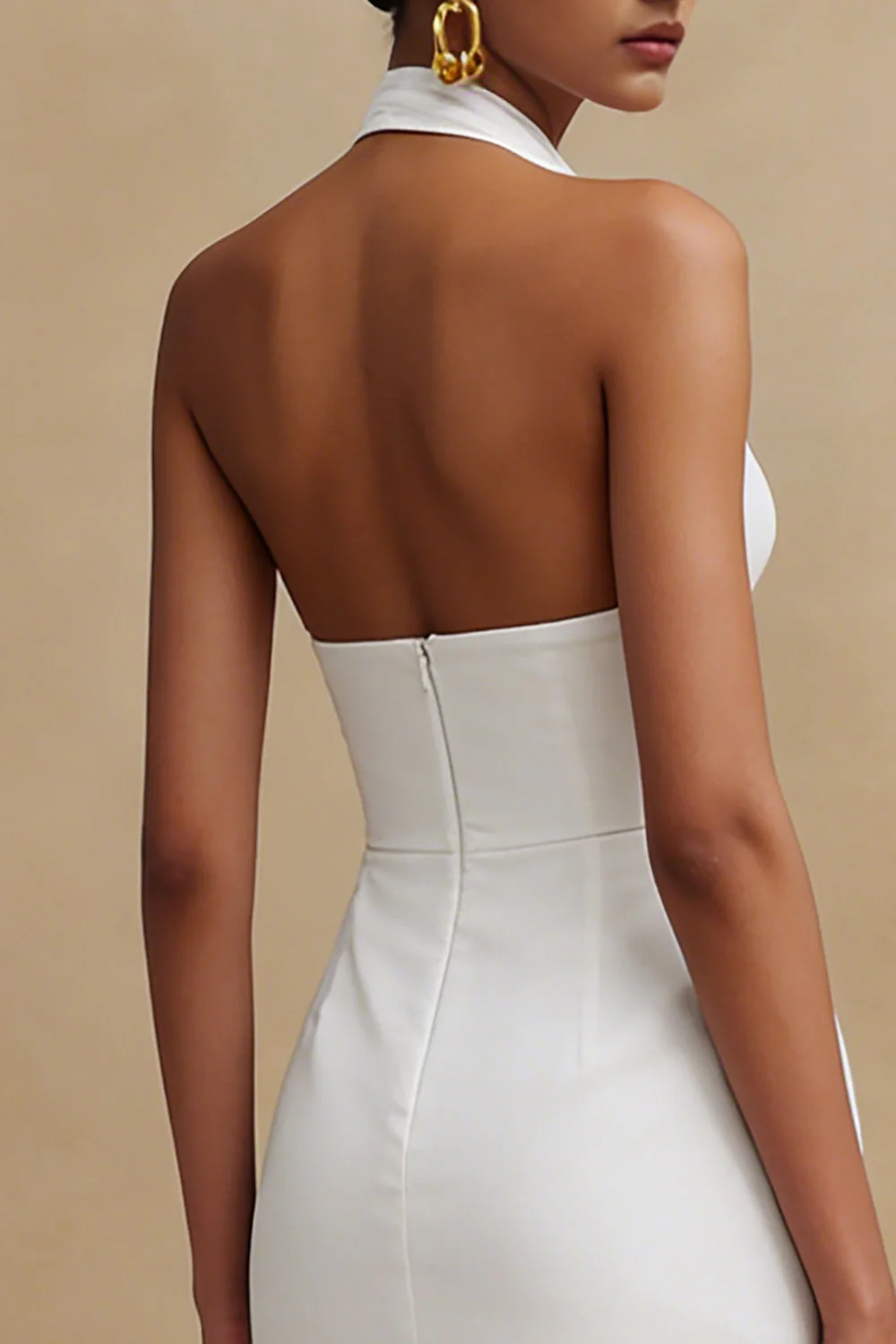 Robe de fiançailles blanche à col nu en satin midi - Image 4