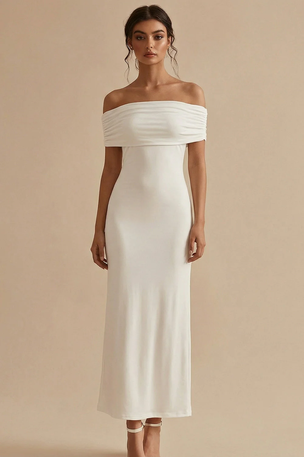 Robe de fiançailles blanche à épaules dénudées, longue robe de fiançailles