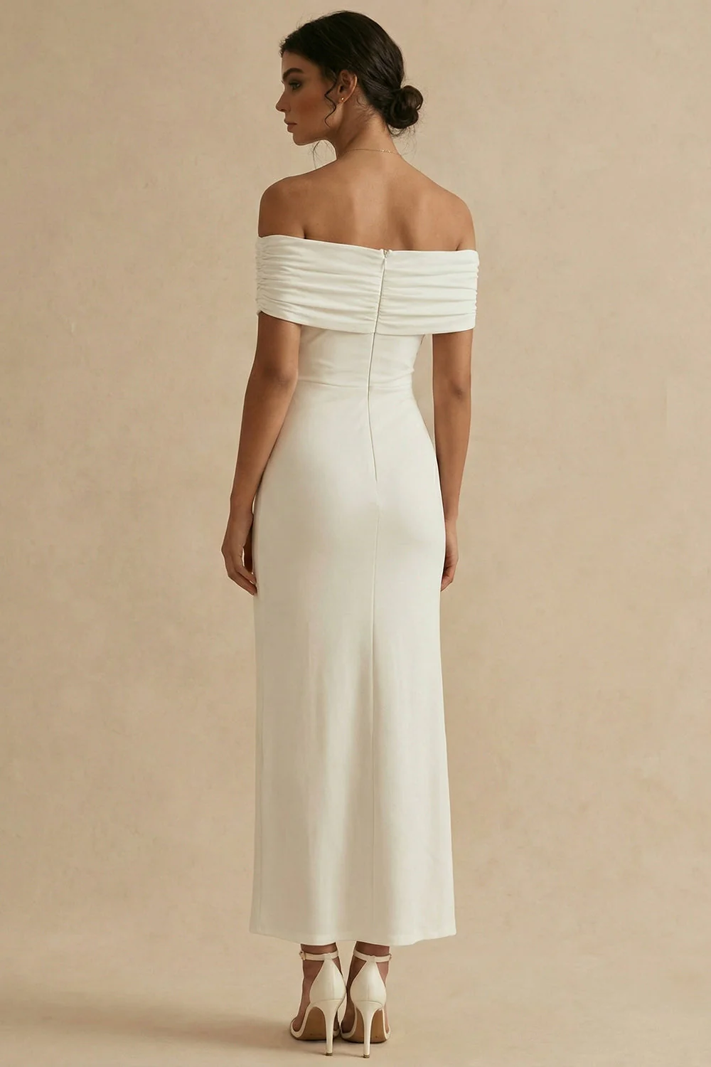 Robe de fiançailles blanche à épaules dénudées, longue robe de fiançailles - Image 2