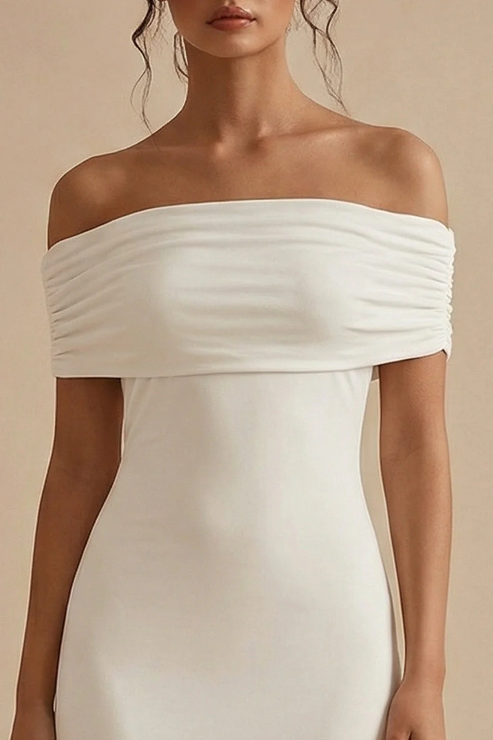 Robe de fiançailles blanche à épaules dénudées, longue robe de fiançailles - Image 3