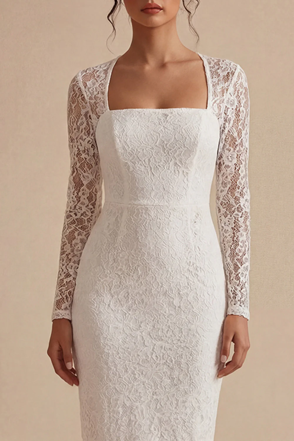 Robe de fiançailles bohèmes blanche à manches longues en dentelle bodycon en dentelle - Image 3