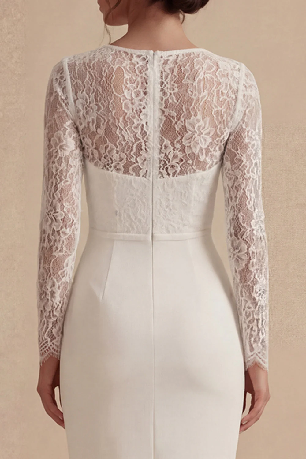Robe de fiançailles bohèmes blanche à manches longues en dentelle bodycon en dentelle - Image 4