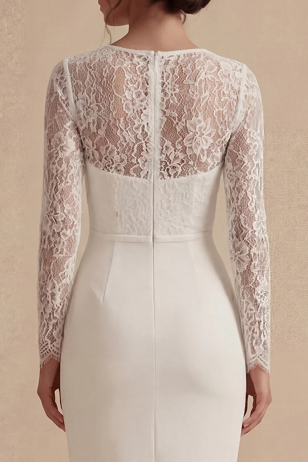 Robe de fiançailles bohèmes blanche à manches longues en dentelle bodycon en dentelle - Image 5