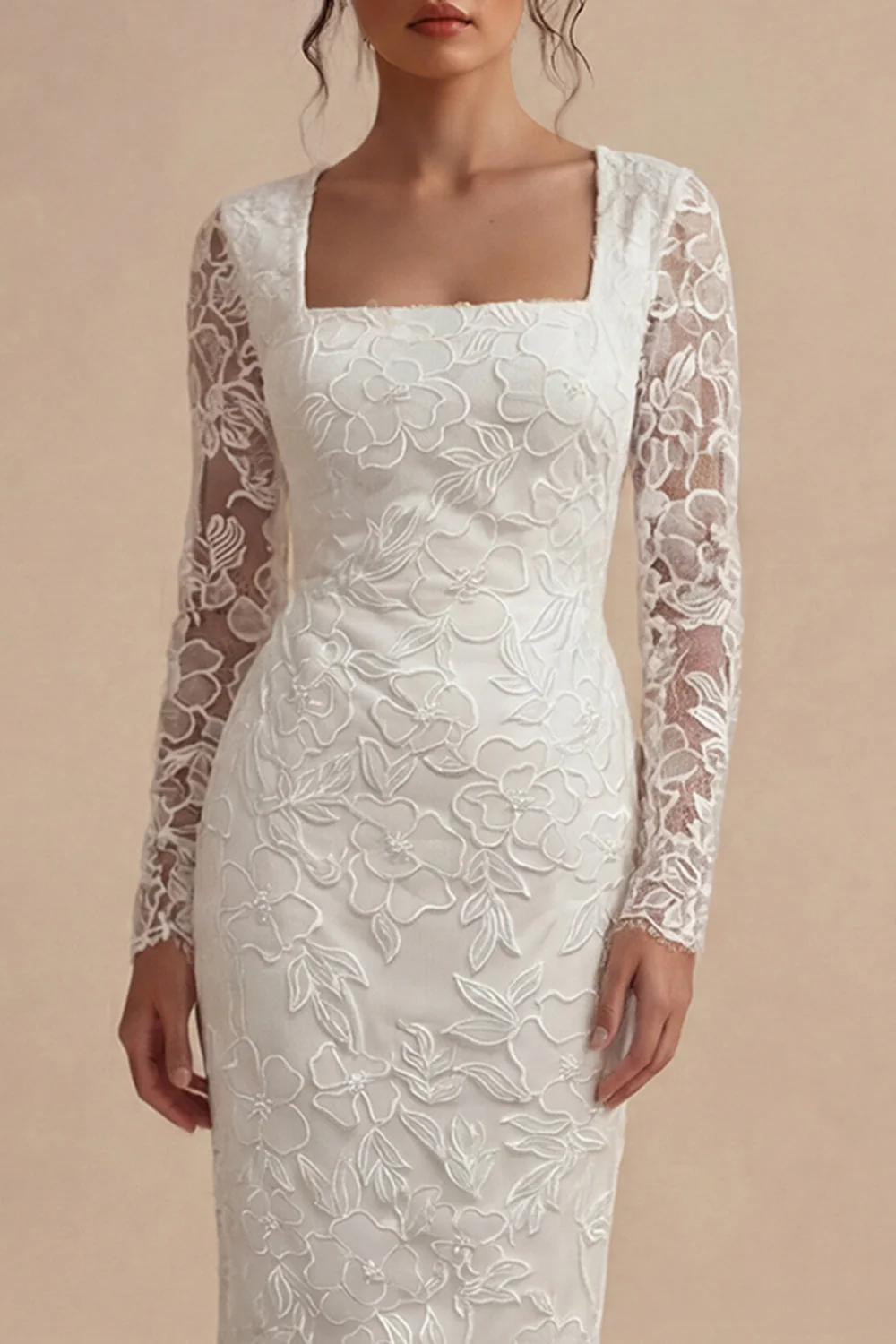 Robe de fiançailles bohèmes blanches à manches longues à manches longues florales - Image 3