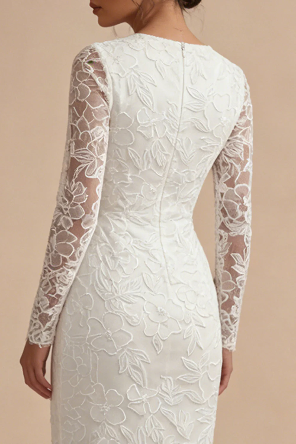Robe de fiançailles bohèmes blanches à manches longues à manches longues florales - Image 4