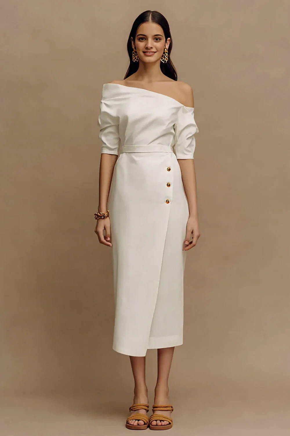 Robe de fiançailles en épaule en épaule ivoire en satin