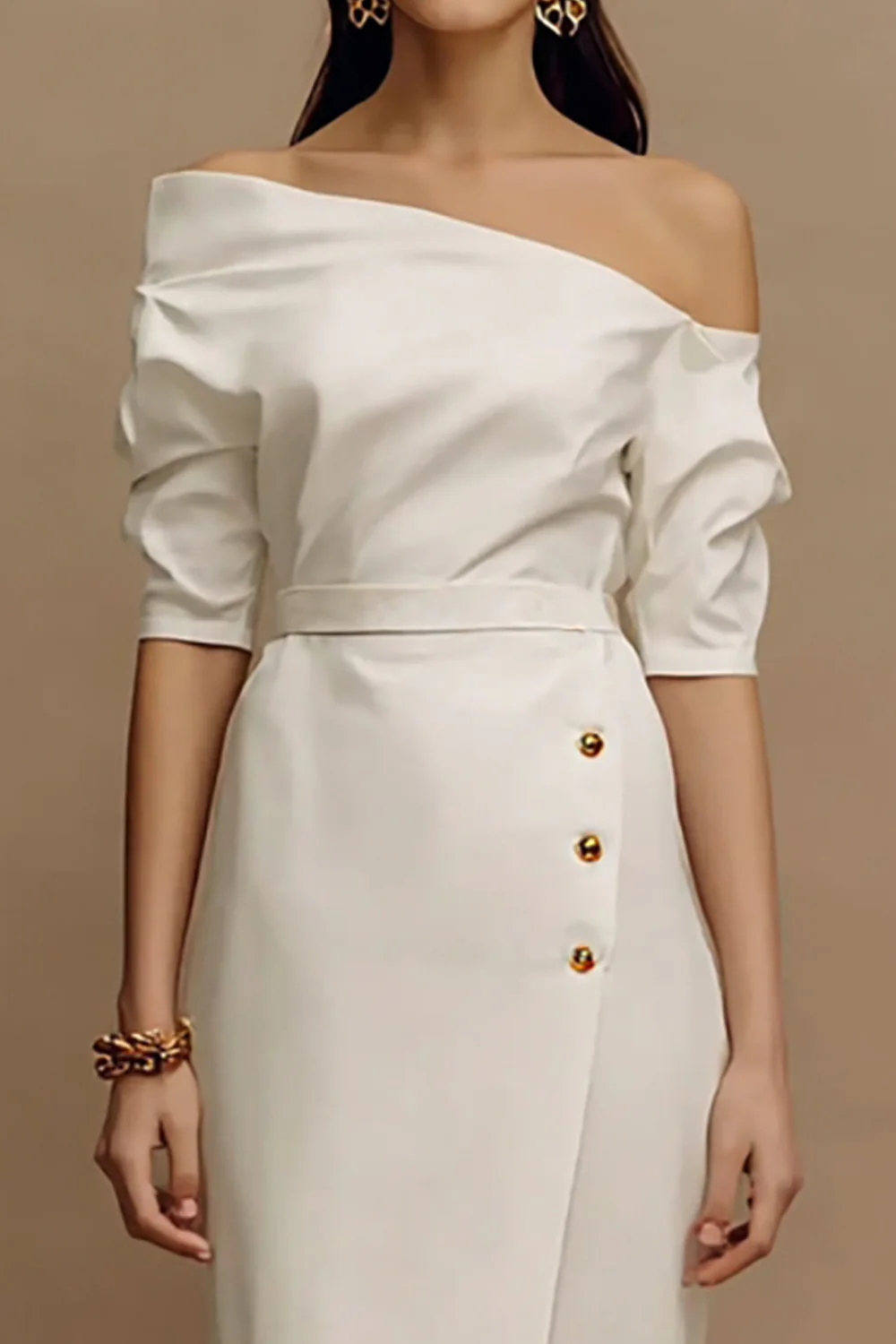 Robe de fiançailles en épaule en épaule ivoire en satin - Image 3
