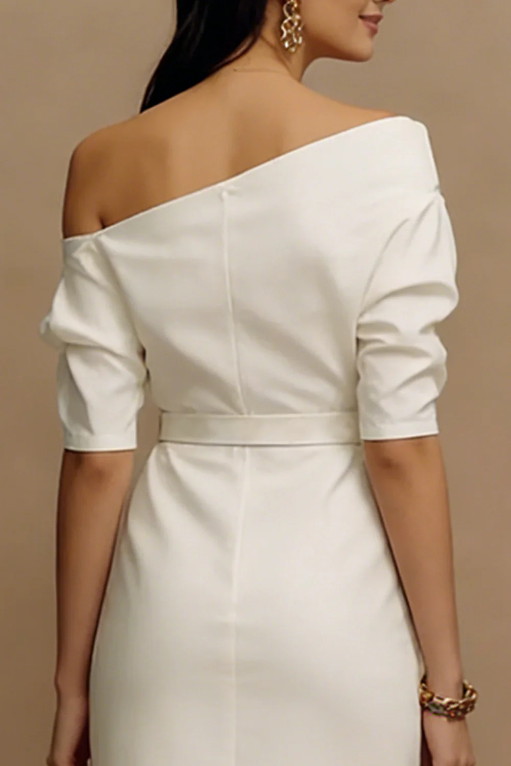 Robe de fiançailles en épaule en épaule ivoire en satin - Image 4