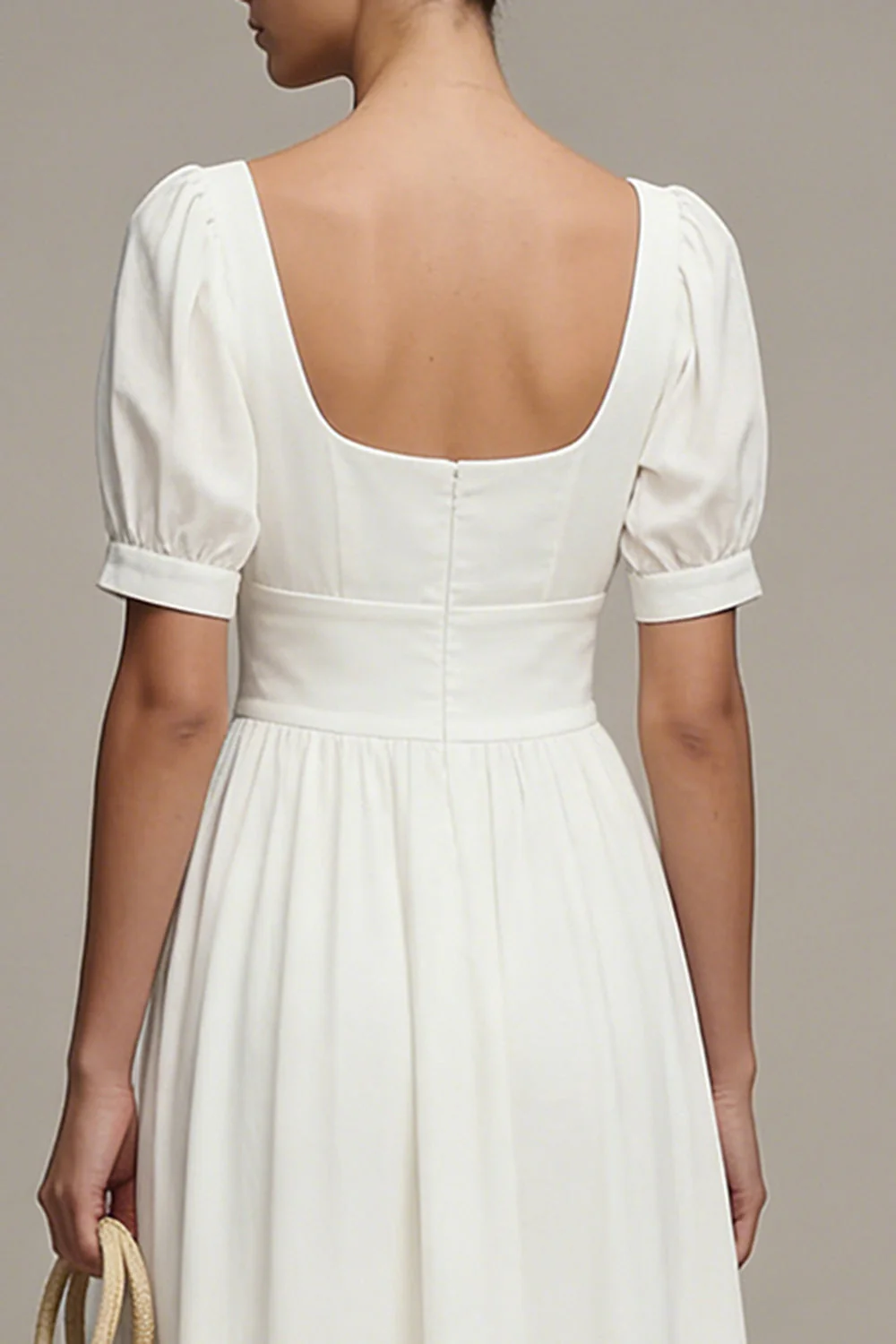 Robe de fiançailles longue blanche en chiffon chiffon à manches bouffantes - Image 4