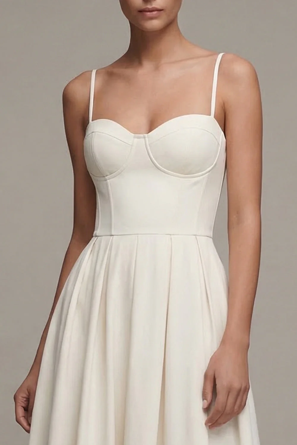 Robe de fiançailles Midi à bretelles blanches blanches - Image 3
