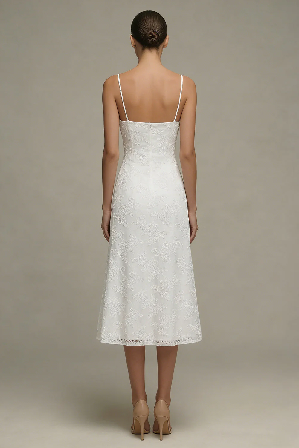Robe de fiançailles Midi à bretelles blanches blanches en dentelle A Line - Image 2