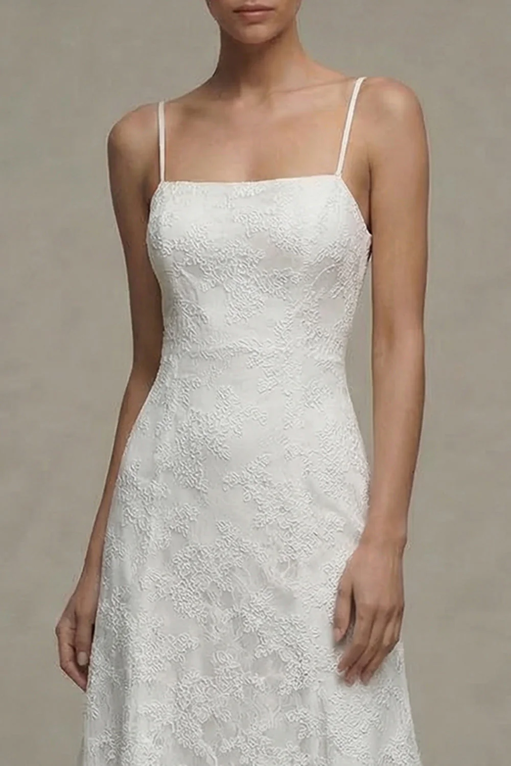 Robe de fiançailles Midi à bretelles blanches blanches en dentelle A Line - Image 4