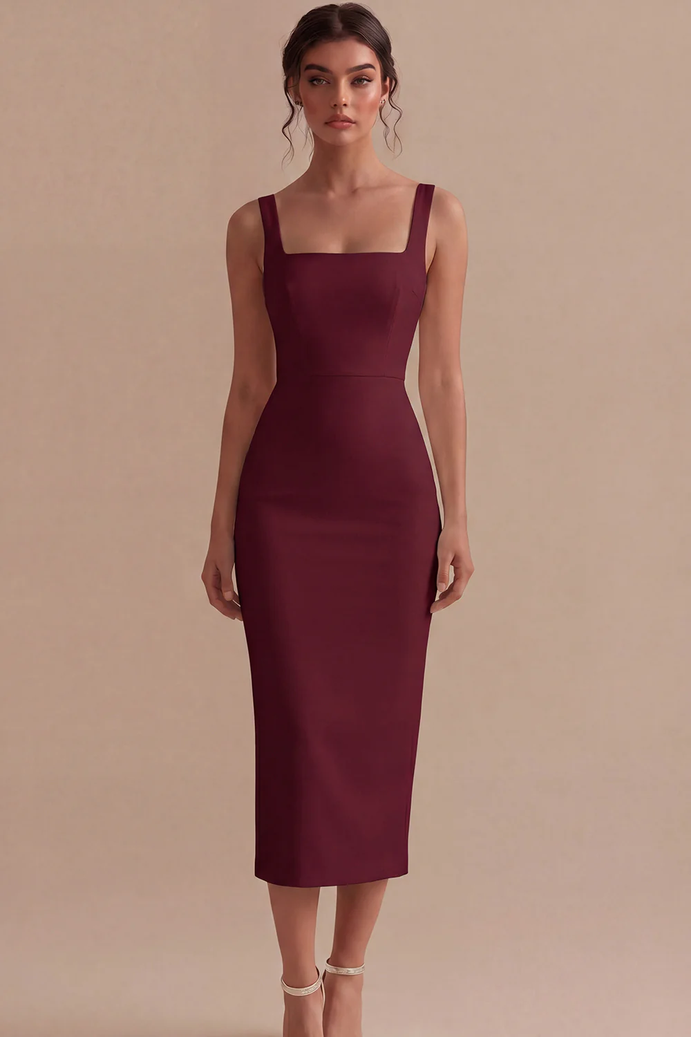Robe de fiançailles Midi à col carré blanc en satin - Image 6