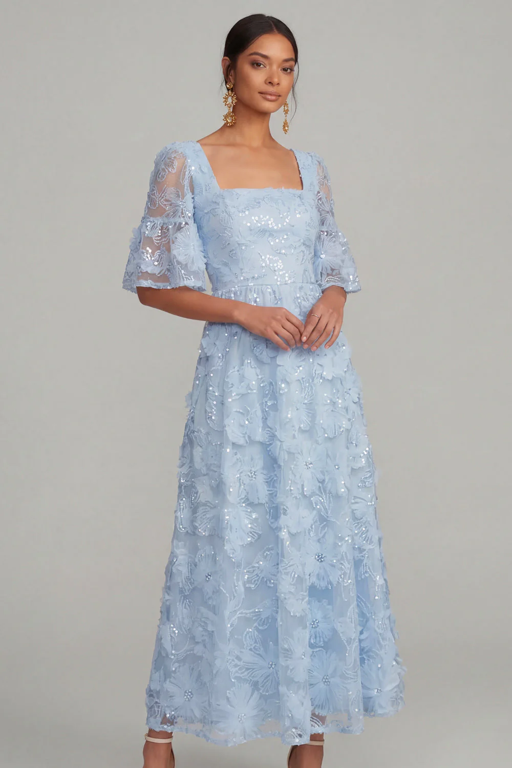 Robe de fiançailles Midi à paillettes blanches à la ligne A - Image 5